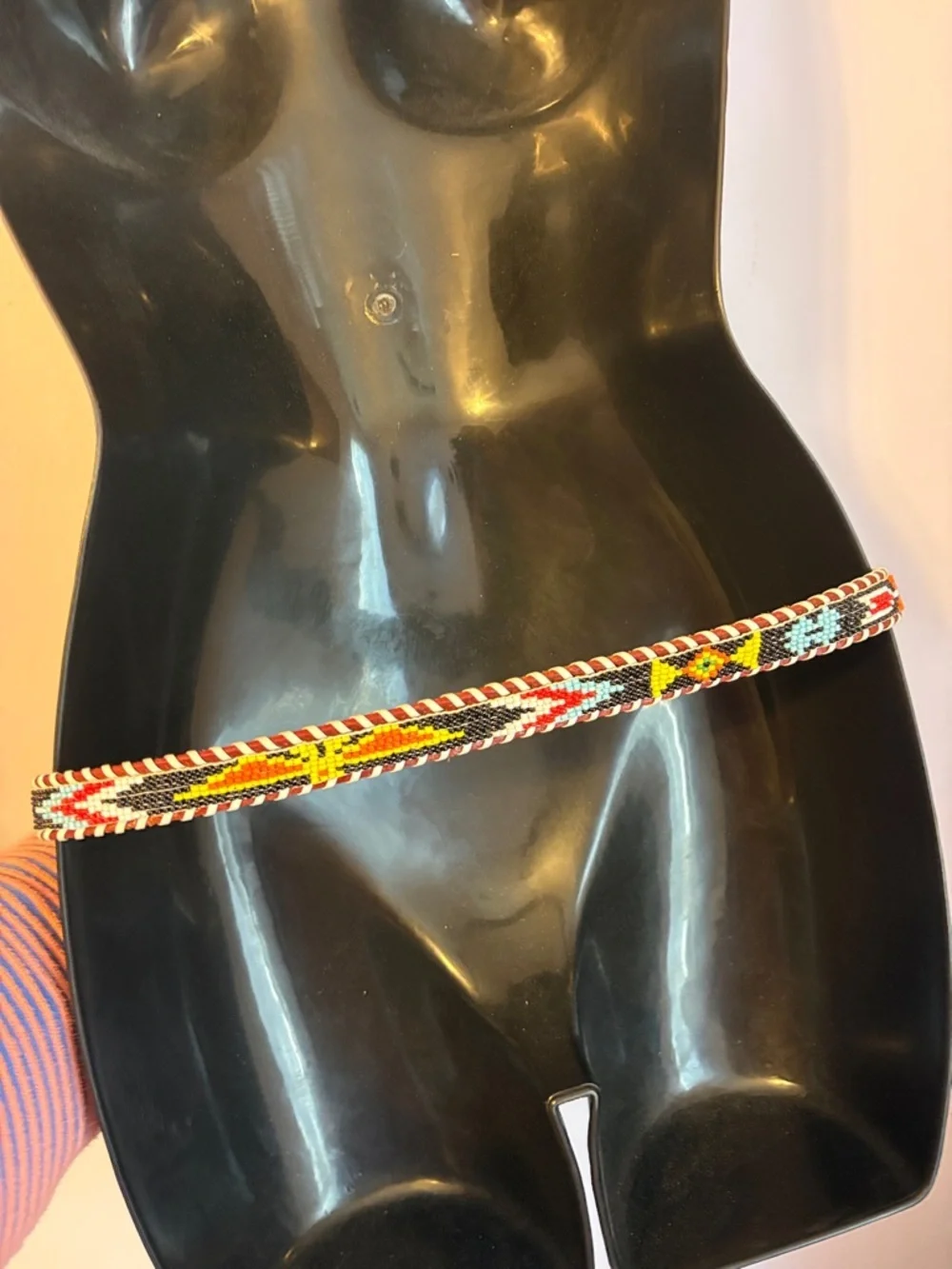 Leather Genuine Cowhide Brown Western Southwestern Beaded Native American Belt